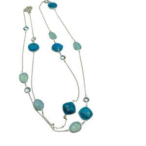 36in Sterling Silver Satellite Necklace Topaz Turquoise Aqua Signed MLD